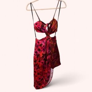 *NWT For Love & Lemons Rita Midi Dress Funky Floral Asymmetrical Size S Cut Out